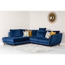 Blue Velvet Left Facing Corner Sofa 5 Seater In 2020 Blue Corner Sofas Blue Velvet Sofa Living Room Blue Sofas Living Room