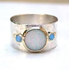 Unique Engagement Rings White Opal Ring Multistone Rings Etsy Blue Opal Ring Handmade Engagement Rings Unique Engagement Rings