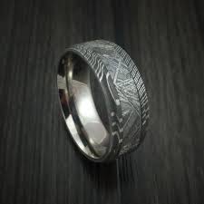 Damascus Steel And Meteorite Ring With Titanium Sleeve Custom Made Band Titanium Wedding Rings Mens Ring Designs Meteorite Ring