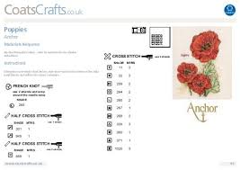 free cross stitch poppy chart from anchor coats crafts uk