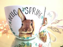 Mug Cup Easter Hello Spring Bunny Rabbit Coffee Tea Soup Portobello Design New Portobellobydesign Spring Bunny Hello Spring Green Garland