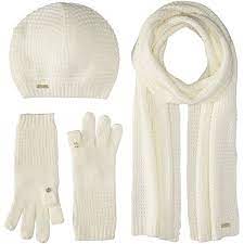 Calvin Klein Three Piece Waffle Knit Hat Gloves Scarf Set Cream 45 Liked On Polyvore Featuring Accessories Waffle Knit Outfit Accessories Clothes Design