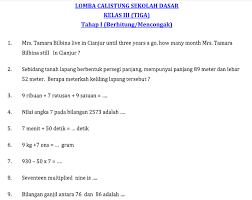 >> video soal tematik kelas 1 sd tema 3 subtema 1 kegiatan di pagi hari dan kunci jawaban <<. Contoh Soal Calistung Kelas 3