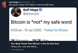 Elon musk suspends tesla purchases using bitcoin. The Crypto Monk On Twitter Zerohedge Tweets That Elon Musk Tweets That Bitcoin Is Not His Safe Word