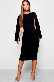 Petite Cape Sleeve Midi Dress Boohoo Black Midi Dress Midi Dress With Sleeves Dresses