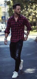 Black And White Buffalo Plaid Shirt Mens Magic Fox With A Red Black Buffalo Plaid Shirt With Rolled Up Sleeves Wrist Accessories Silver Watch Blac Shirt Outfit Men Mens Outfits Checked Shirt Outfit
