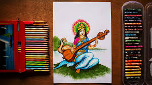 To begin saraswati puja, books (including account books or any other books) should be kept at the place of worship. How To Draw Saraswati Mata Step By Step Saraswati Devi Drawing Easy