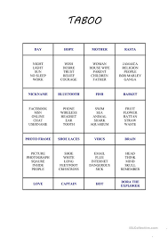Jot down a a list of words. Taboo Card Game 2 English Esl Worksheets For Distance Learning And Physical Classrooms