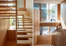These Simple Wooden Stairs Have A View Of The Garden As You Walk Up And Down Them Home Construction House In The Woods Stairs Design Interior