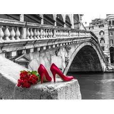 Black And White With Pop Of Color Art Australia Bunch Of Red Roses And Red High Heel Shoes Rialto Bridge Venice Italy Poster Print By Assaf Fr Black And White Landscape Splash Photography Italy Canvas Art