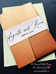 Gold And Copper Orange Pocketfold Wedding Invitation With Vellum Belly Band An Pocket Fold Wedding Invitations Glitter Invitations Orange Wedding Invitations