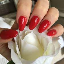Red Acrylic Gel Shellac Chic Almond Shape Nails Simple Classic Style Almond Shape Nails Red Acrylic Nails Red Nails