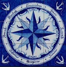 Hand Painted Nautical Home Decor Tile Mural Compass Rose Etsy Compass Rose Tile Murals Rose Wall Art