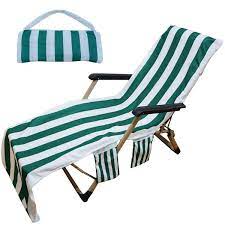 The fitted hood with cotton tape edges ensures the cover stays nice and snug around your chaise. Stripe Lounge Chair Beach Towel Cover Chaise Lounge Chair Cover Towel With Pockets No Sliding Beach Towel For Sun Lounger Hotel Vacation Sunbathing Not Including Chair Buy Online In Antigua And Barbuda