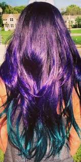 Vibrant Hair Black Purple And Teal Ombre Cool Hair Color Creative Hair Color Teal Ombre Hair