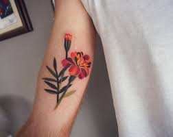 19 Marigold Flower Tattoo Ideas For Anyone With An October Birthday Birth Flower Tattoos Marigold Tattoo Men Flower Tattoo
