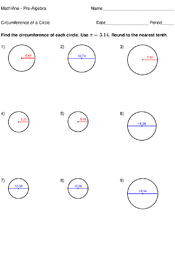 The earlier worksheets in this section require calculating the area and the circumference given either a radius or a diameter. Circumference Of A Circle Mathvine Com