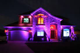 Rgb Led Waterproof Strip On A House Christmas House Lights Purple Christmas Lights Christmas Lights