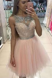 Girly Pink Beading Short Tulle Homecoming Dresses For Teens Cute Dresses Z0101 Prom Dresses For Teens Cute Prom Dresses Dresses For Teens