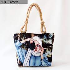 hijab tas ransel wanita motif hijab mahkota. Totebag Tas Wanita Tali Sumbu Karakter Hijab Every Think Store Lazada Indonesia