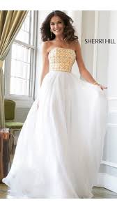 2014 Gold White Sherri Hill 11107 Prom Gown White Prom Dress Long Prom Dresses Sherri Hill Prom Dresses