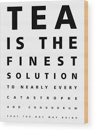 Tea Is The Finest Solution Poster Tea Quotes Typography Cafe Decor Eye Chart Black White Wood Print