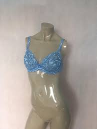 Playtex Periwinkle Blue Soft Cup Side Support Bra Ruffles Lacy Brassiere Floral Embroidery Size 34c Vintage American Lingerie