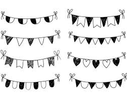 Birthday Banner Clipart Black And White Hand Getrokken Bunting Clipart Doodle Bunting Scrapbooking Etsy Banner Clip Art Clip Art How To Draw Hands