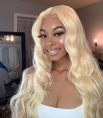 Blonde Wigs Lace Frontal Hair Platinum Blonde Hair On Dark Skin Wcwigs In 2020 Blonde Lace Front Wigs Platinum Blonde Hair Wig Hairstyles