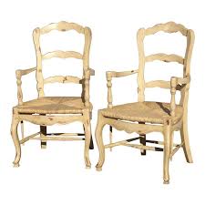 Vintage French Country Off White Ladderback Rush Arm Chairs Farmhouse Chic A Pair In 2020 French Country Decorating Kitchen French Country Interiors French Country Chairs