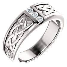Men S 3 Stone Celtic Diamond Ring In 14k White Gold Rings For Men Men S Wedding Ring Men Diamond Ring
