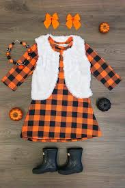 Black And White Plaid Toddler Dress Black Orange Plaid Dress Reversible Vest Set Girl Outfits Twin Baby Clothes Kids Fashion