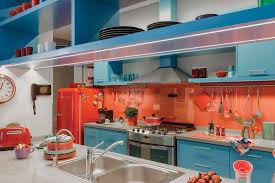 Vibrant Kitchen Design With Azure Blue And Red Orange Theme Idesignarch Interior Design Architecture Interior Decorating Emagazine Simple Kitchen Design Kitchen Design Kitchen Colors