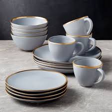 Casual dinnerware sets are perfect for everyday use and when compared to fine china and antique dinnerware, it is relatively cheap, but durable. Addison Grey 16 Piece Gold Rim Dinnerware Set Reviews Crate And Barrel Dish Sets Dinnerware Gold Dinnerware Dinnerware Set