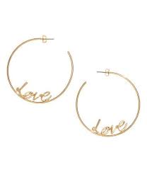 Gold X2f Love Hoop Earrings In Metal With Decorative Text Diameter Approx 2 1 X2f 4 In Bridal Jewelry Jewelry Shop Earrings