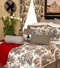 Waverly 100% cashmere shams, bed skirts & bed frame draperies. French Country Toile Bedding In Black Country House Decor Comfortable Bedroom French Country Bedrooms
