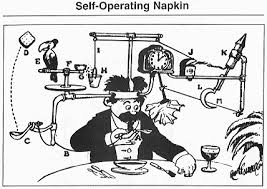 Indenfor er den fedtede friturelugt det eneste, der minder om en fastfoodkæde. Rube Goldberg Machine Wikipedia