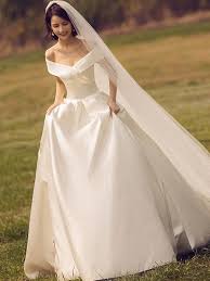 Pure Off The Shoulder Lace Up Wedding Dress Ball Gowns Wedding Wedding Dresses Satin Satin Wedding Dress