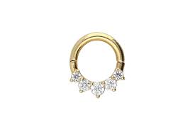 Maybe you would like to learn more about one of these? 18 Karat Gold Segmentring Clicker 5 Eingefasste Kristalle Piercings