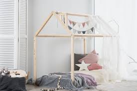 House Frame Bed Montessori Bed Toddler Bed House Frame Eco Kids Bed Wood Bed Frame Birch Wooden House Playhouse Cot Wo Camere Da Bambino Camere Bambini