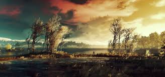 Wallpaper Sunlight Landscape Painting Forest Pixel Art Lake Water Nature Reflection Sky Evening Morning River The Witcher 3 Wild Hunt Atmosphere Dead Trees Sunflowers Bank Swamp Wetland Tree Dawn Watercourse Screenshot Previous video cyber samurai fighting live wallpaper.