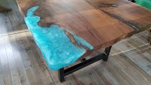 Wohomo coffee table round coffee table and rectangular coffee table 2 in 1 industrial modern style coffee table for living room, rustic walnut. Black Walnut Slab Table With Turquoise Epoxy Ez Mountain Rustic Furniture