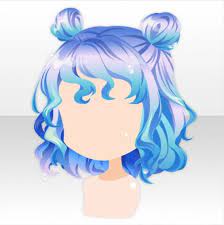 A bun can be secured with a hair tie, barrette, bobby pins, one or more hair sticks, a hairnet. Bubbles Party Poodle Buns Hair Ver A Blue Chibi Hair Anime Hair Girl Hair Drawing