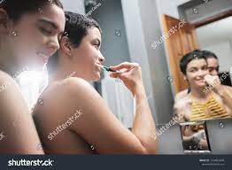 Young Lesbian Women Getting Ready Bathroom Stock Photo 1324810640 |  Shutterstock