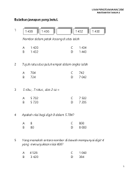 Kupasan mutu jawapan soalan upsr. Contoh Kertas Soalan Matematik Tahun 1