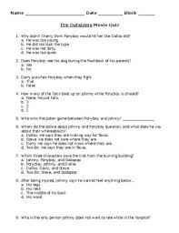 You can use this swimming information to make your own swimming trivia questions. The Outsiders Movie Test Quiz By Dream It And Achieve It Tpt