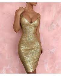 Golden Baddie Fashion Dress Outfit Gold Body Luxury Model Longdress Glitter Holiday Outfits Women Fashion Dresses