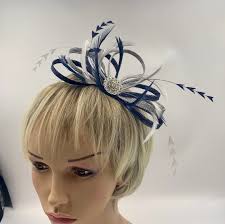 Buy Silver and Navy Blue Feather Fascinator, Silver Fascinator With Navy  Blue, Simple Silver Headpiece for Weddings, Navy and Silver Fascinator  Online in India