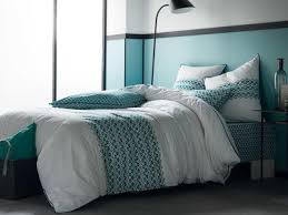 Housse De Couette 100 Percale De Coton Frise Centrale Triangle Bleu Douce Mosaique
