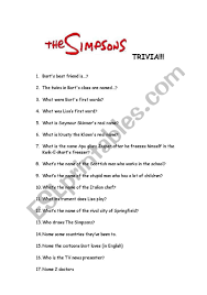 Please understand that our phone lines must be clear for urgent medical care needs. Simpsons Trivia Quiz Esl Worksheet By Scheherezade